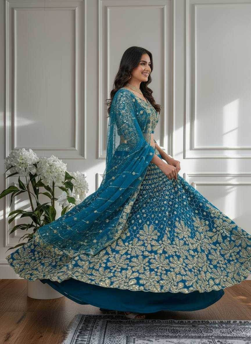 Butterfly Net Embroidered Lehenga - MYLUXURY LANE ENTERPRISE
